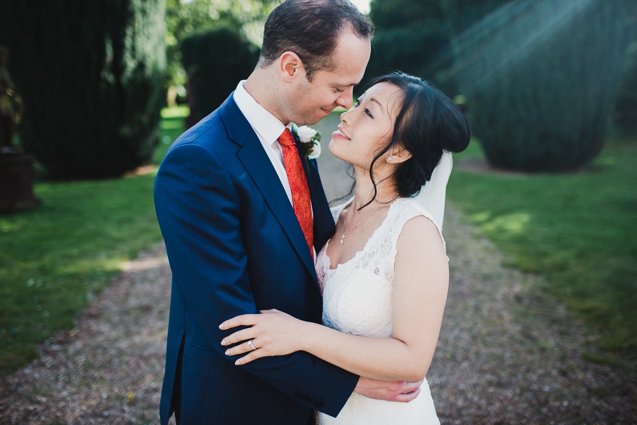 Wedding Photography at Kelham Hall: Couple looking at each other in the sunshine