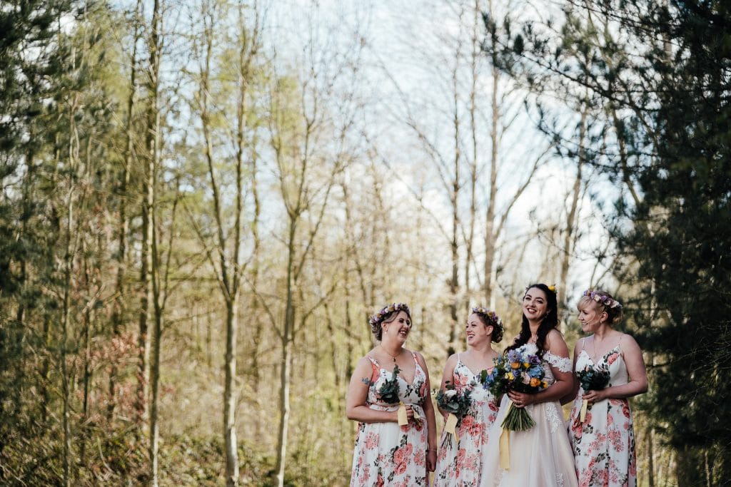 Bride and bridesmaids portraits in the surrounding forest
