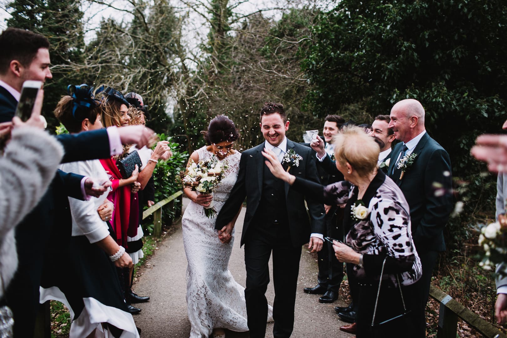 wedding photography at Rufford Mill - confetti moment