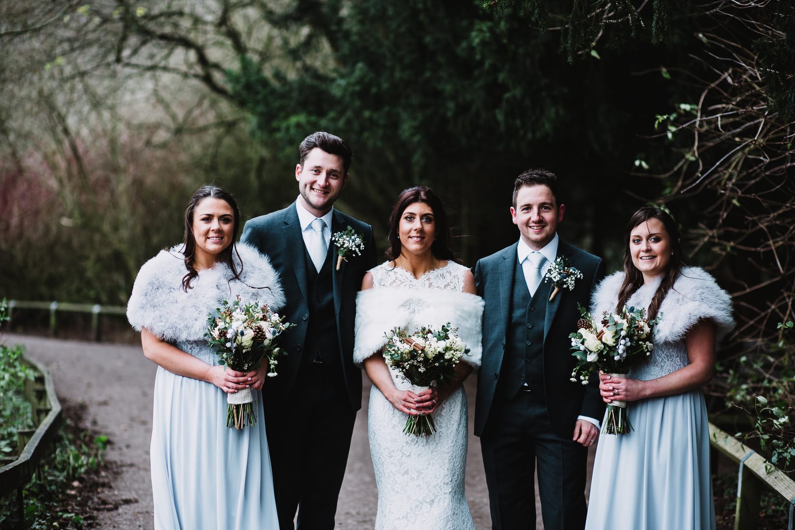 wedding photography at Rufford Mill - bride and groom with bridesmaids and best man