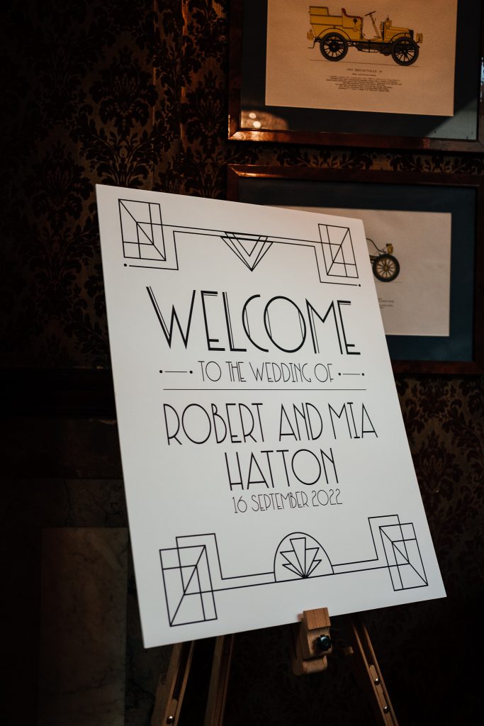 Wedding photography at the Cosy Club Nottingham - art deco sign for wedding