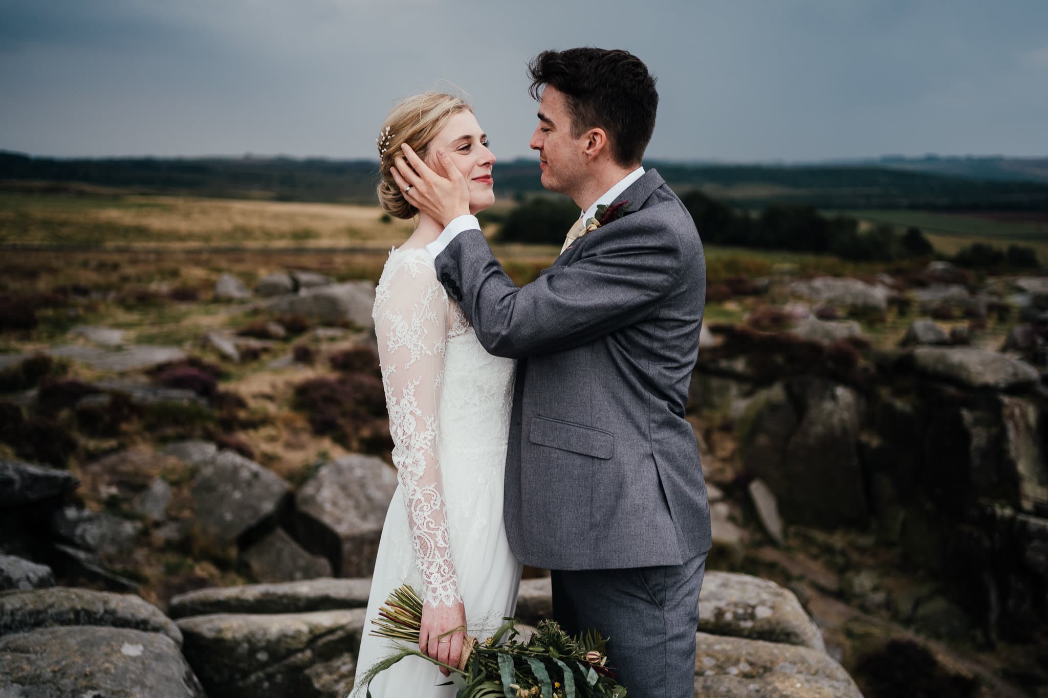 Bride and Groom portraits on Curbar Edge