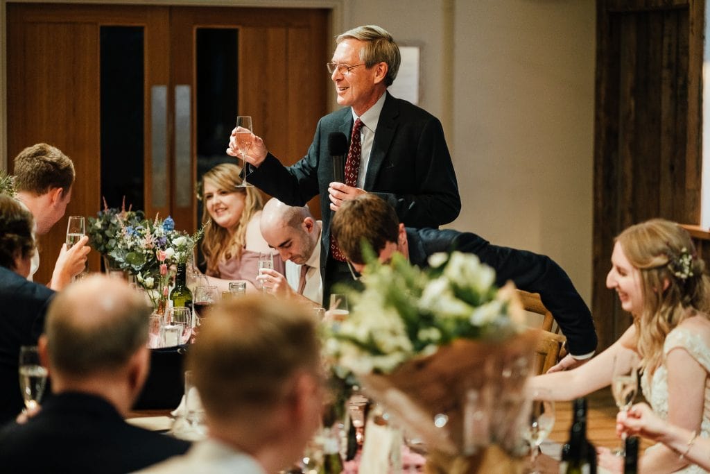Father of bride makes a toast at the wedding at The Manor House Quorn.