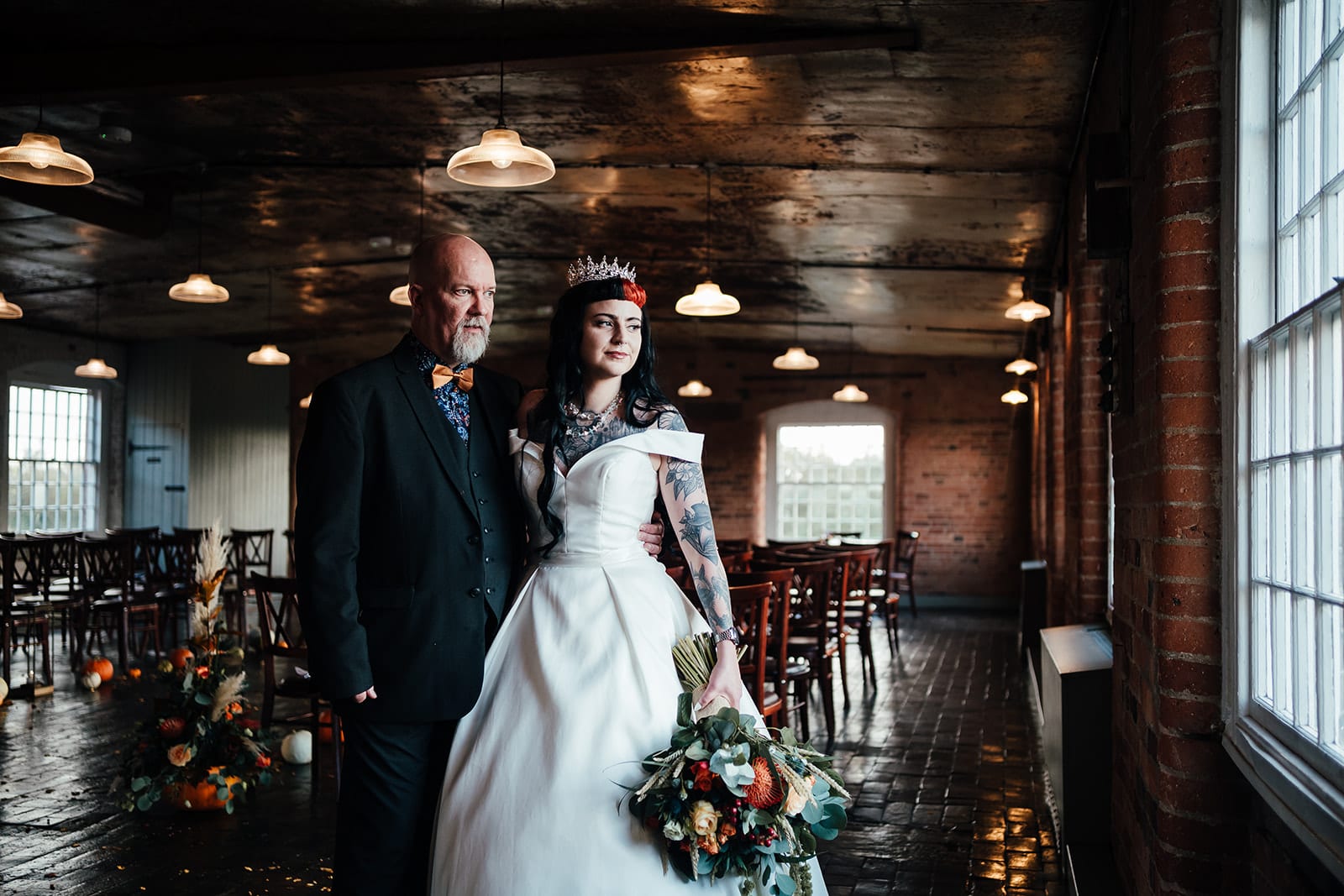 Couple inside The West Mill - Nottingham wedding venue