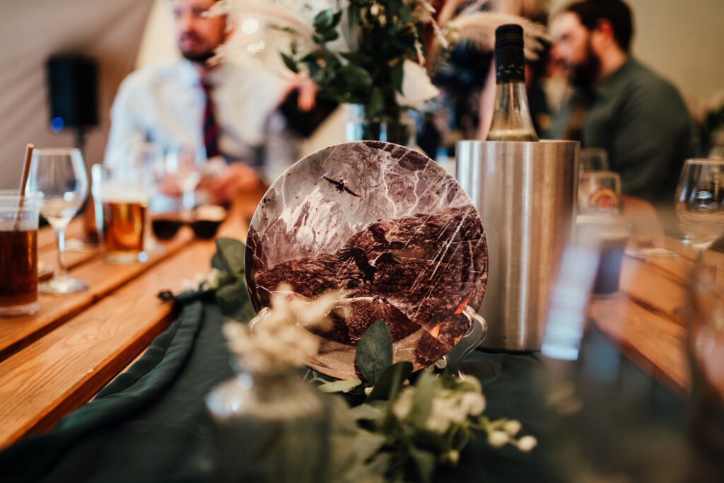 Table decor in tipi at Sherwood Glade